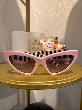 Dolce & Gabbana Pink Cat Eye Sunglasses with Striped Temples